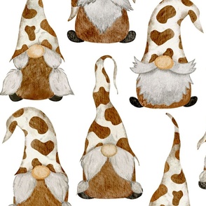 Cow Print Gnomes Brown on White - extra large scale