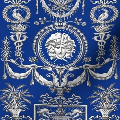 medusa tassels drops curtains birds flowers floral filigree leaves leaf swag garland medallions wreath baroque Victorian neoclassical rococo bows  arrows monochrome Toile de Jouy wyrms dragons roses insects beetles rye wheat barley horn of plenty cornucop