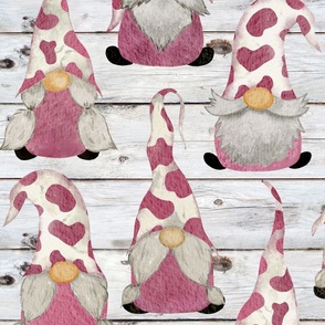 Pink Cow Gnomes White Shiplap - extra large scale