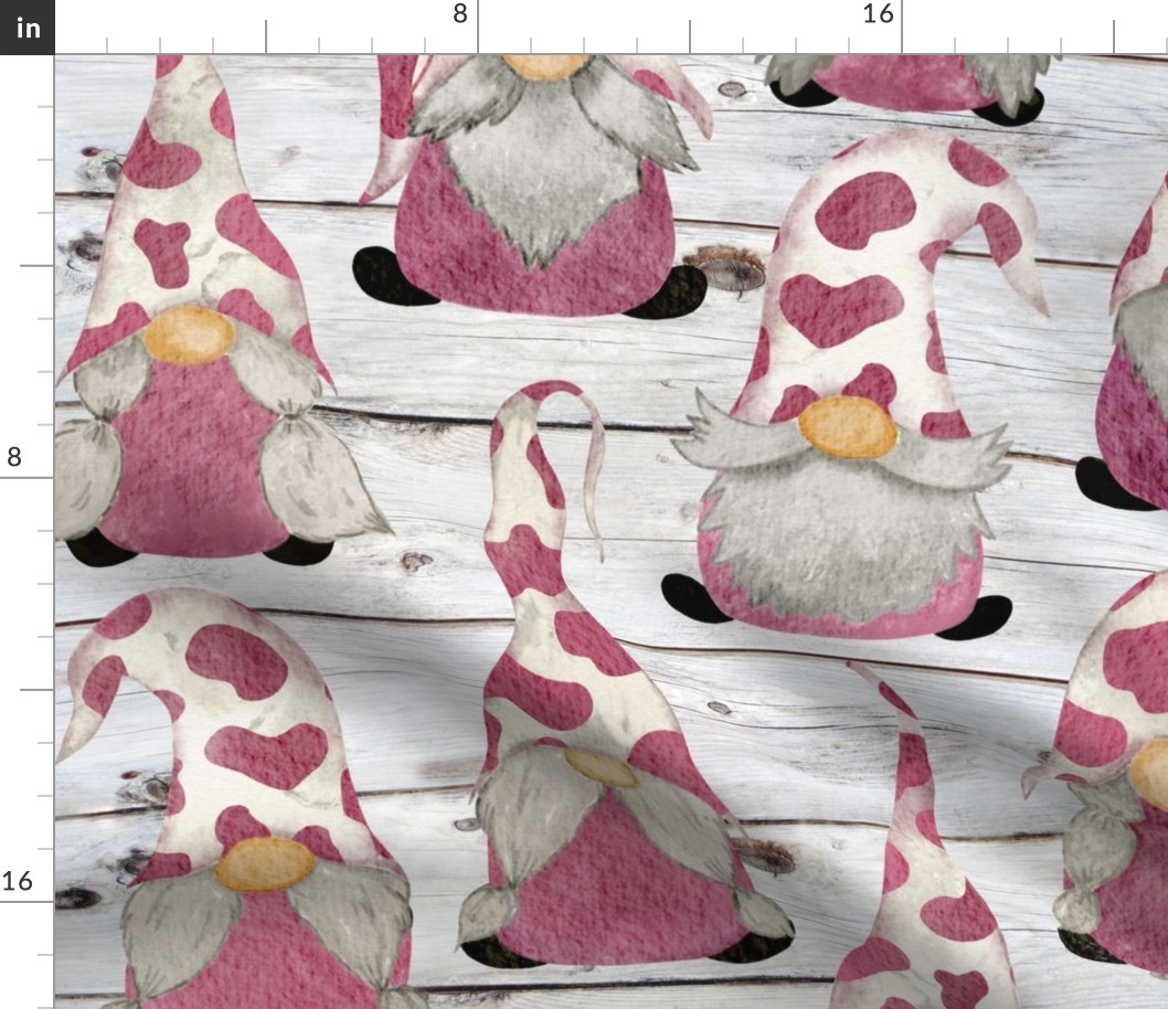 Pink Cow Gnomes White Shiplap - extra large scale
