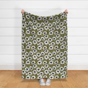 White Chalk Anemones on Olive Green - large scale