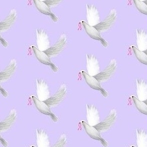 Pink ribbon dove on lilac
