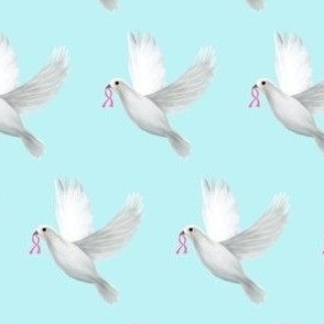 Pink ribbon dove aqua