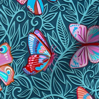 Butterfly Art Nouveau in Pink and Blue - large print