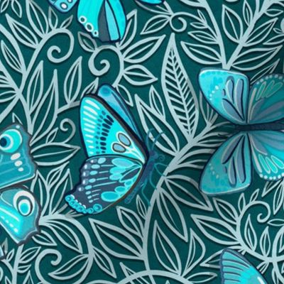Butterfly Art Nouveau in Turquoise and Teal - large print
