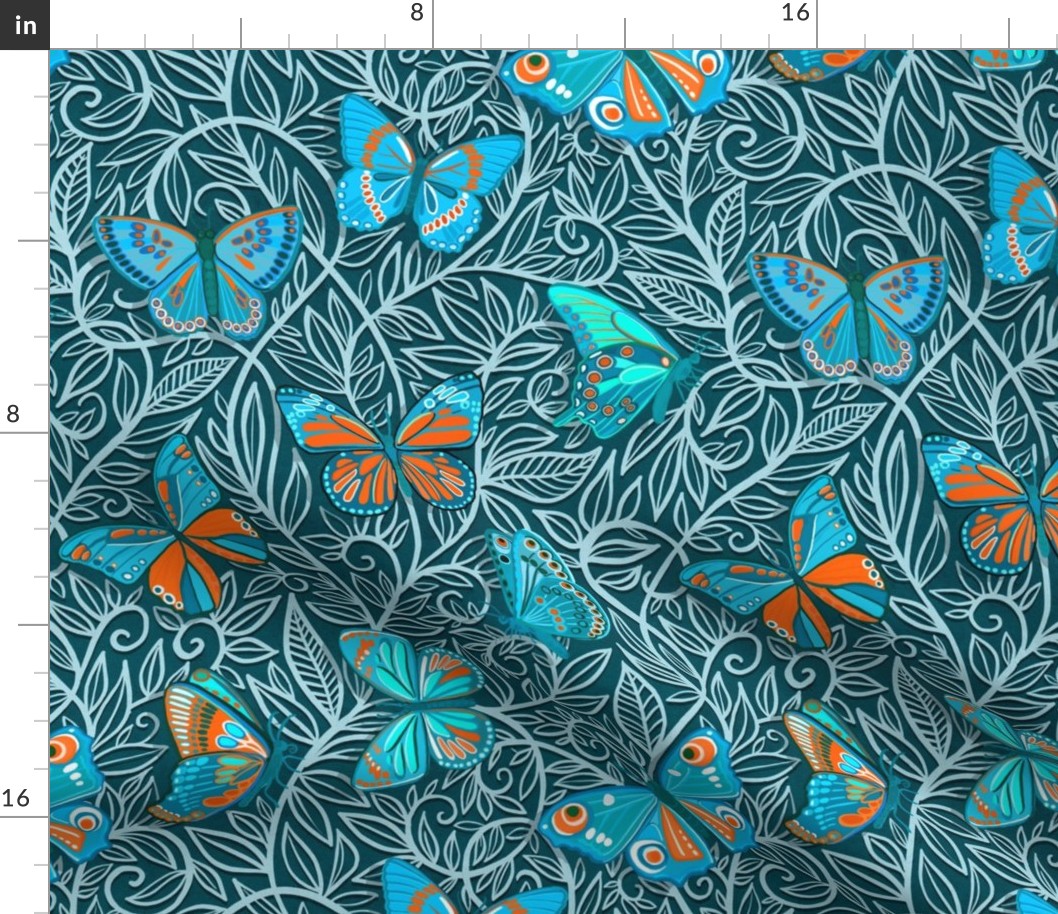 Butterfly Art Nouveau in Orange and Blue - large print