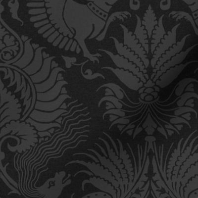 fancy damask with animals, black