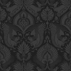 fancy damask with animals, black