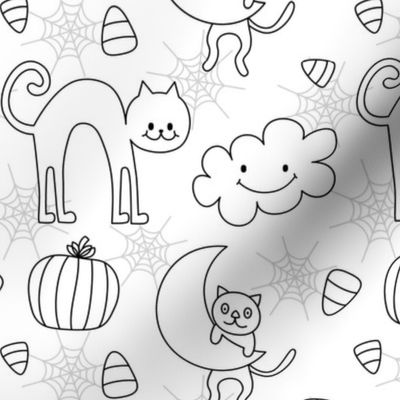 doodle cats halloween coloring 