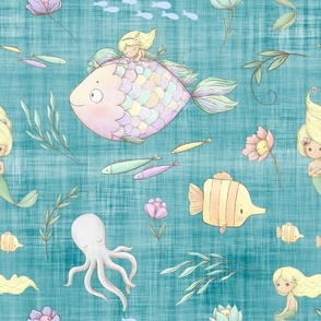 mermaid teal linen