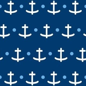 White anchor with blue dot on blue background