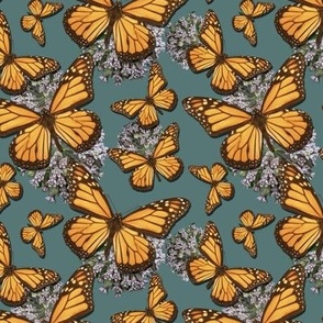 Retro Monarch Butterflies and Milkweed flowers