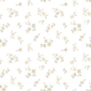 beige watercolor florals - small - white