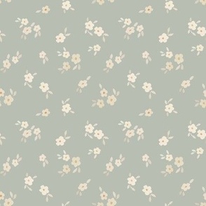 beige watercolor florals - small- sage green