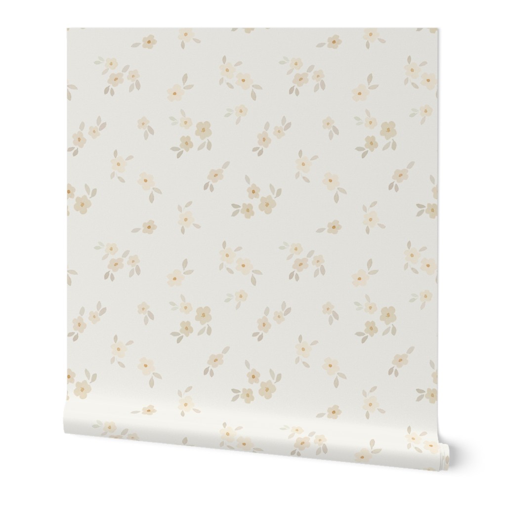 beige watercolor florals - medium- cream