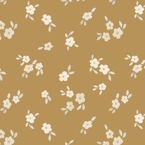 beige watercolor florals - medium- ochre