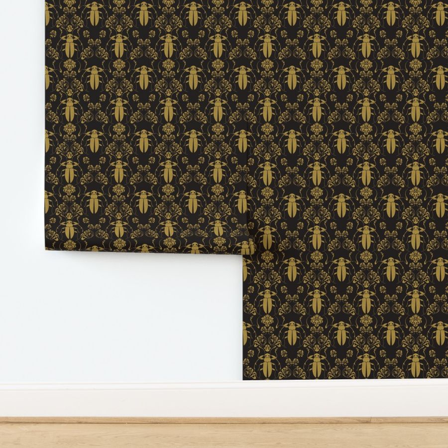 BUGGY DAMASK - AGED BRASS ON BLACK