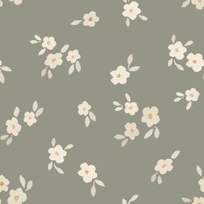 beige watercolor florals - large- dark sage