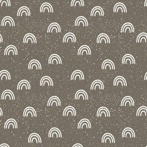 speckled fabric with rainbows- warm gray - medium