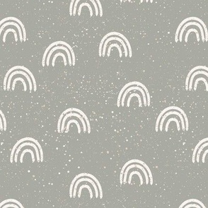 speckled fabric with rainbows - dark gray green - large