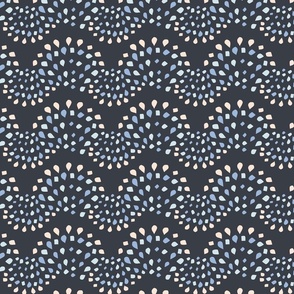 Serene Mosaic Waves_block prints style_ minimalism_ DARK NAVY BLUE  and PALE PINK and BABY BLUE 