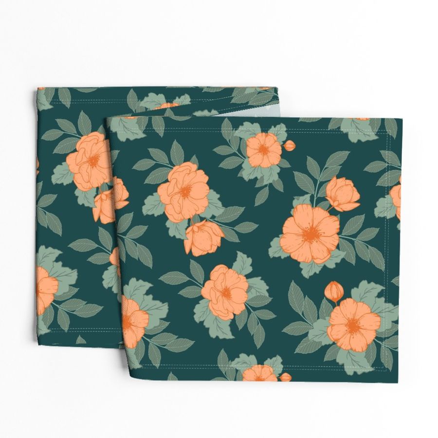 Dog Roses - Teal and Orange