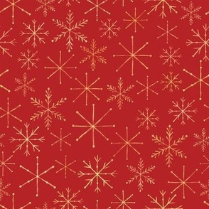 Gold Snowflakes On Christmas Red 8x8