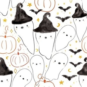 Halloween Cute Witch Ghosts 8x8 Kids Fall Halloween Bats Pumpkins Ghouls