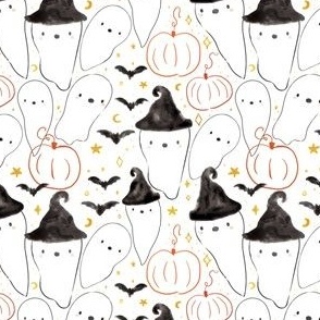 Halloween Cute Witch Ghosts 4x4 Kids Fall Halloween Bats Pumpkins Ghouls