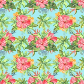 Hawaiian Flowers On Aqua