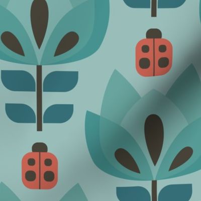 retro flowers with ladybugs (large)