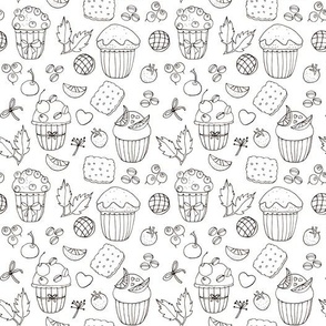 Muffins and cookies line art