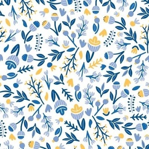 Medium Blue And Yellow Floral Illustration Toss