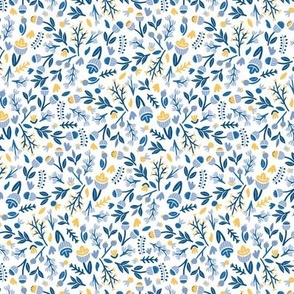 Small Micro Ditsy Blue And Yellow Floral Illustration Toss