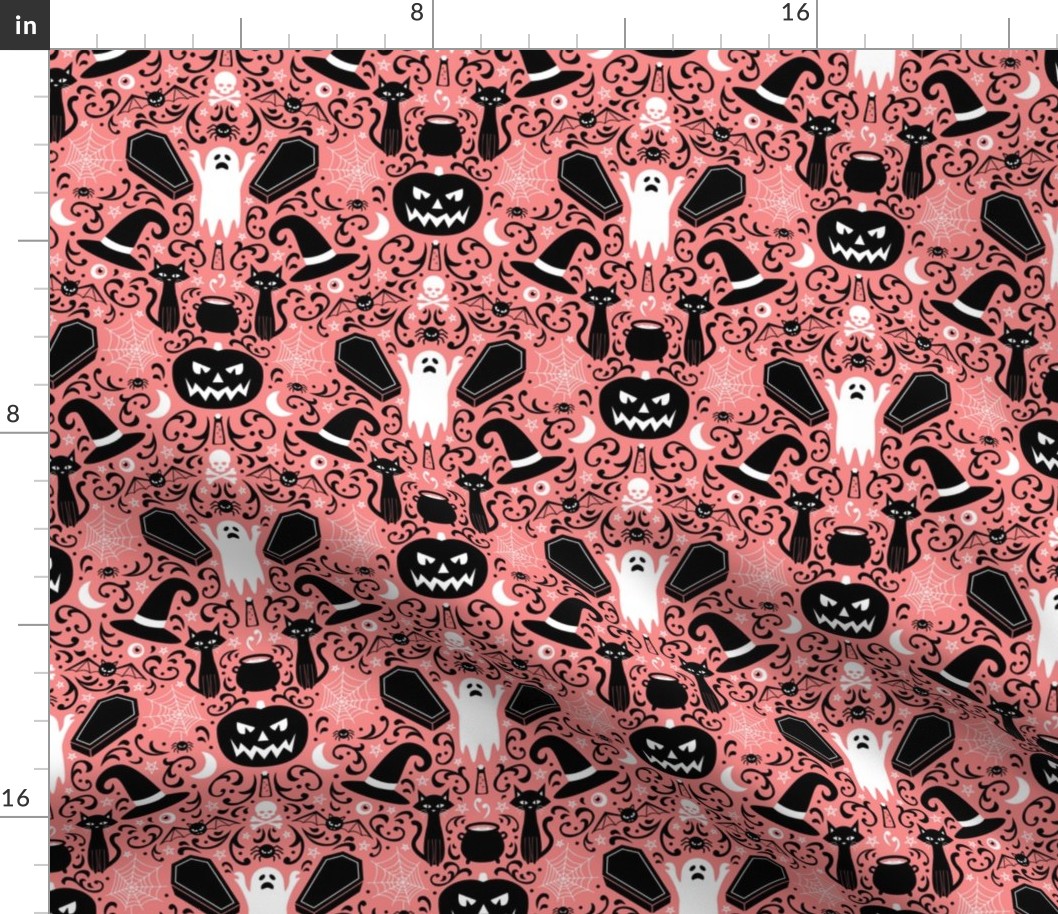 Halloween Damask (Coral)