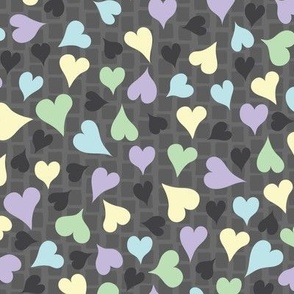 Pastel Hearts on Wobbly Squares // Baby Blue, Lavender, Mint