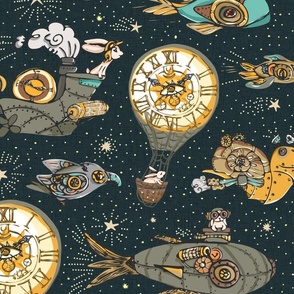 Time machines adventures_Vintage Steampunk Era ___ night palette_ LARGE SCALE