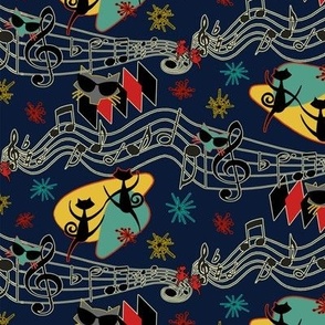 Med. Scale Rockabilly Cool Cats on  Navy