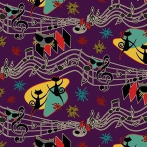 Med. Scale Rockabilly Cool Cats on Purple