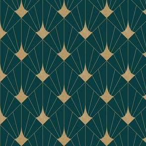 ART DECO SQUARE FANS - GOLD EFFECT ON GREEN-BLUE