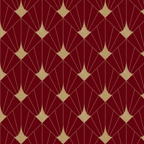ART DECO SQUARE FANS - GOLD EFFECT ON DEEP RED