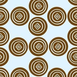 LIGHT SKY BLUE AND EARTHY BROWN GEOMETRIC CIRCLES 2 INCH