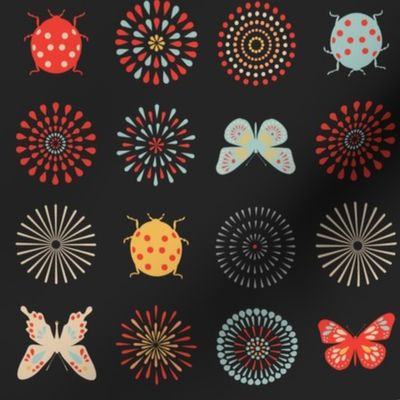 Ladybugs, Butterflies and Fireworks in Black Large