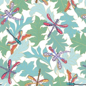 Art Nouveau dragonflies & acanthus leaves