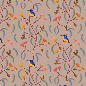 Chateau Chinoiserie (Azure Kingfisher) #2 - greige taupe, medium to large 