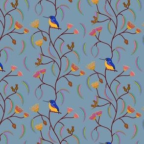 Chateau Chinoiserie (Azure Kingfisher) #2 - steel blue, medium to large 