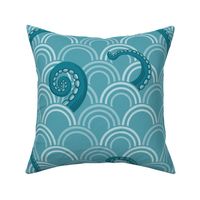 Beware the Kraken beneath the waves - sea monsters, tentacles - aqua green -  jumbo