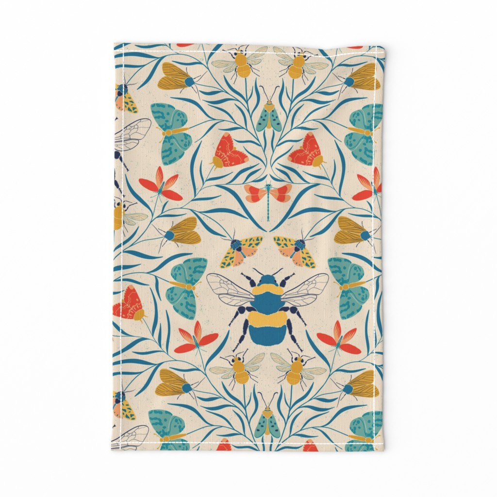 Damask Bugs  Bees Butterflies in Retro Color palette large
