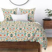Damask Bugs  Bees Butterflies in Retro Color palette large