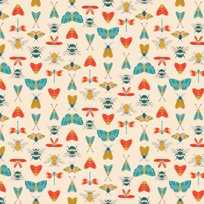 Bugs  bees  butterflies  moths in retro colors stripes 